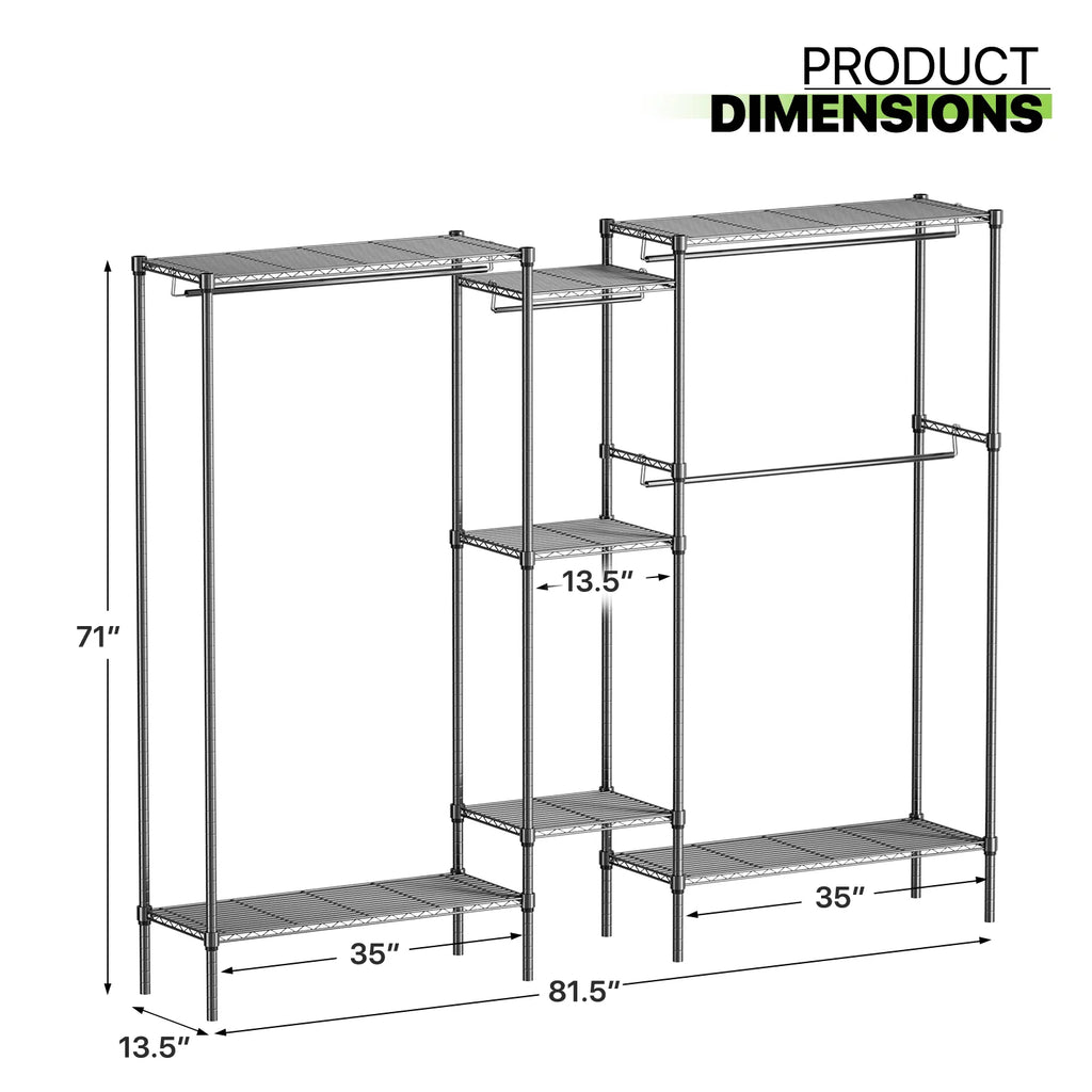 Heavy Duty Black Wire Garment Rack with Adjustable Shelves X734