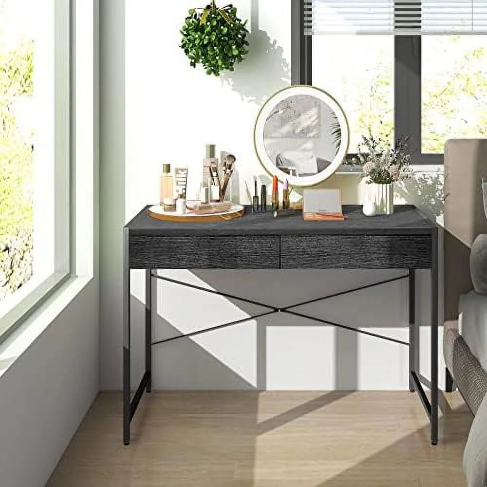 Black Computer Desk with 2 Drawers D972925
