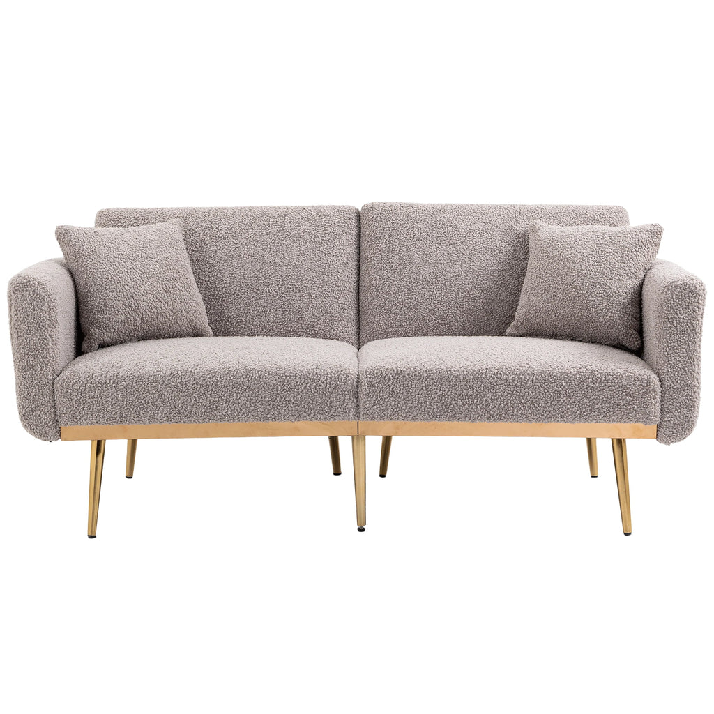 Gray Teddy Futon Sofa Bed Sleeper with Metal Legs H136