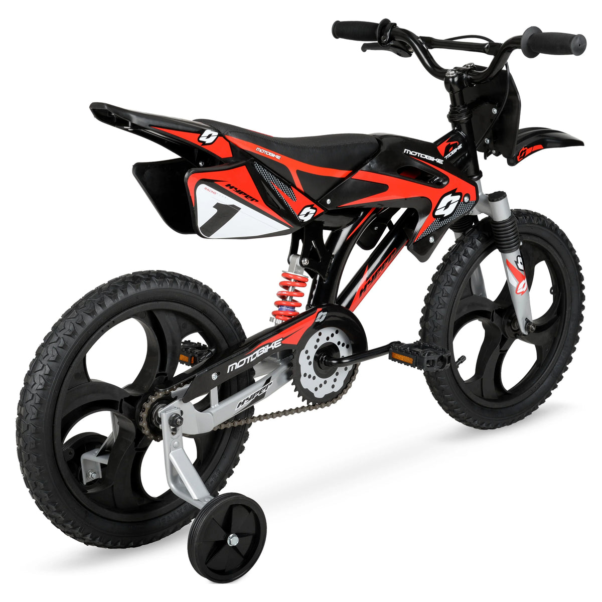 16 Kids Moto Bike with Training Wheels, Black/Red U96022