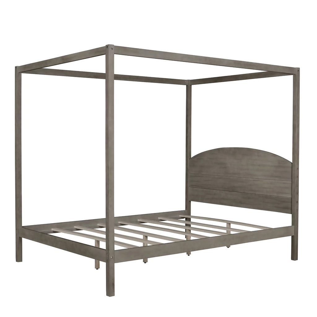 Wood Queen Size Canopy Bed with Headboard V3128