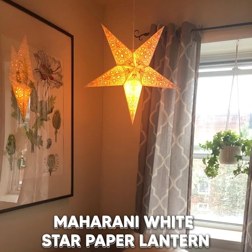 24 Inch White 3D 5-Point Paper Star Lantern E689571
