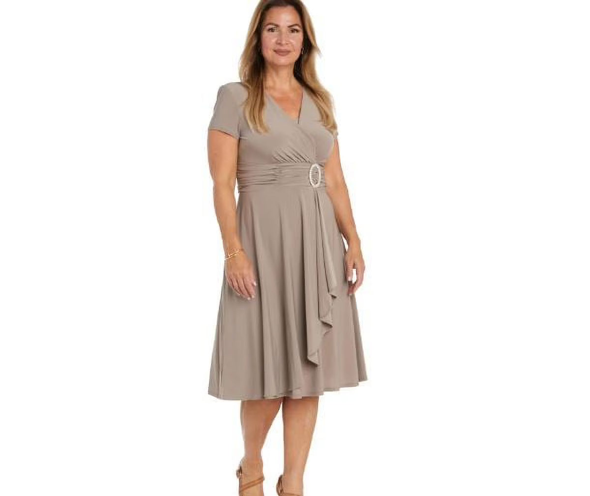 Taupe Short-Sleeve Faux-wrap Dress C43163