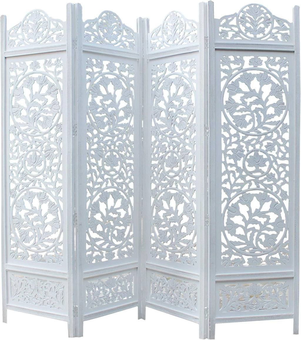 Antique Brown 4 Panel Handcrafted Wood Room Divider Screen C395785