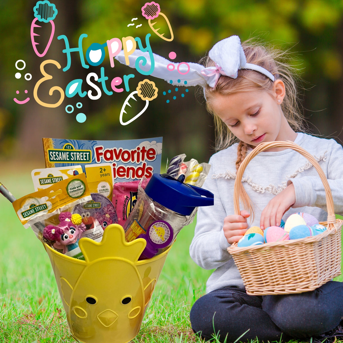 Sesame Street Easter Basket with Collectible Toy Tumbler Led Night Light Coloring Book Bubbles Candies X49045