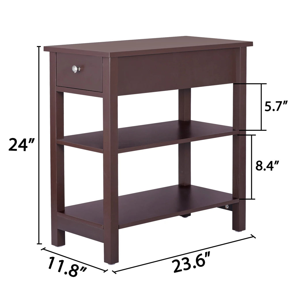 2 Pack 3-Tier Narrow MDF End Table with Drawer & Storage Shelf X4550