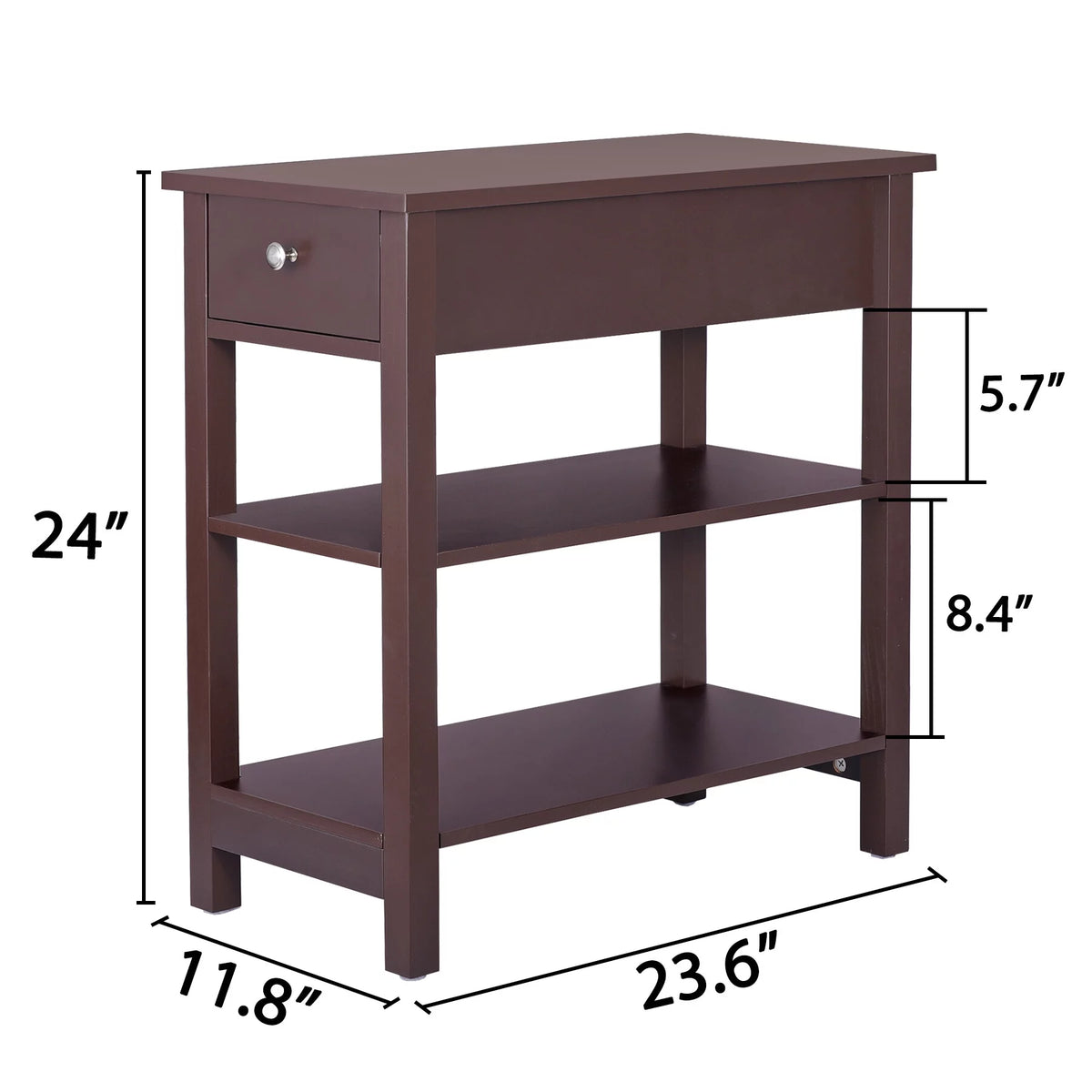 2 Pack 3-Tier Narrow MDF End Table with Drawer & Storage Shelf X4550