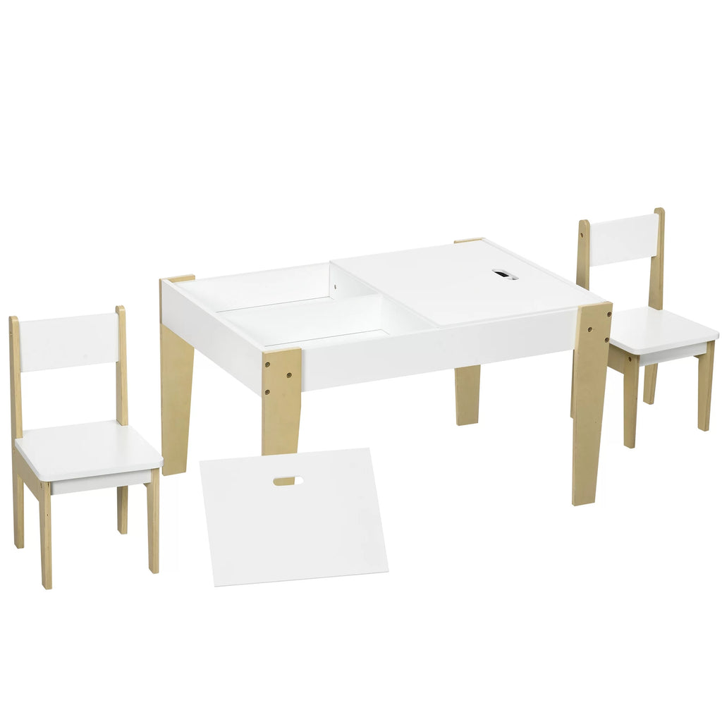 White 3 Pcs Kids Table and Chair Set with Storage Y3865