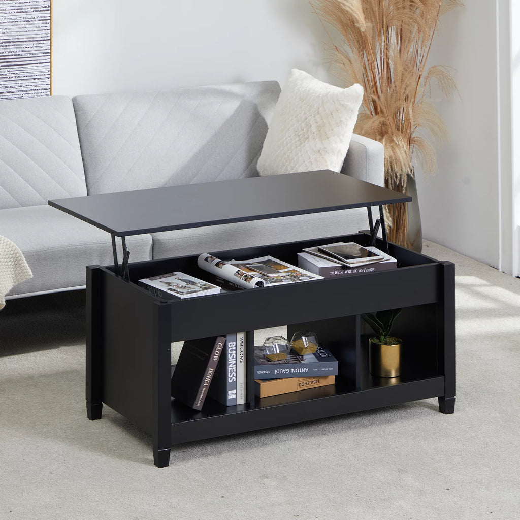 Lift Top Coffee Table with Hidden Storage and 3 Open Shelves N660577
