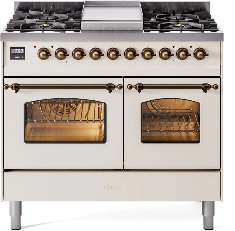 Antique White Bronze Trim 40 Dual Fuel Natural Gas Range E1378